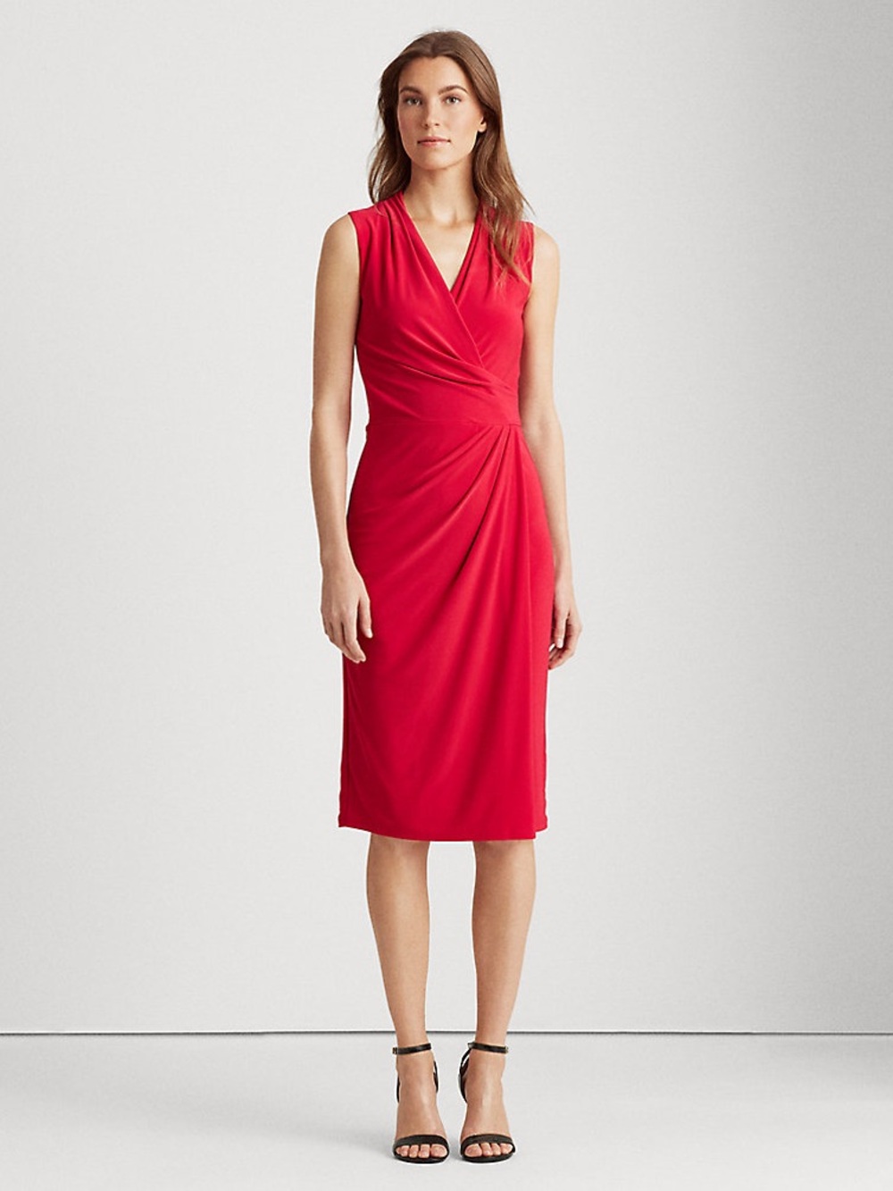 Ralph Lauren Sleeveless Faux-Wrap Midi Jersey Dress formal party office size 10